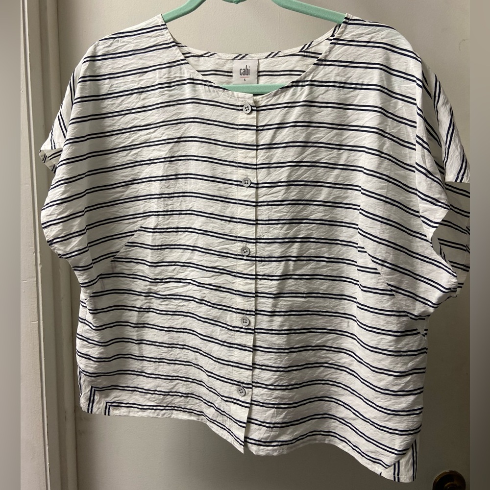 Cali #5788 White and Black Striped Button-Up Top